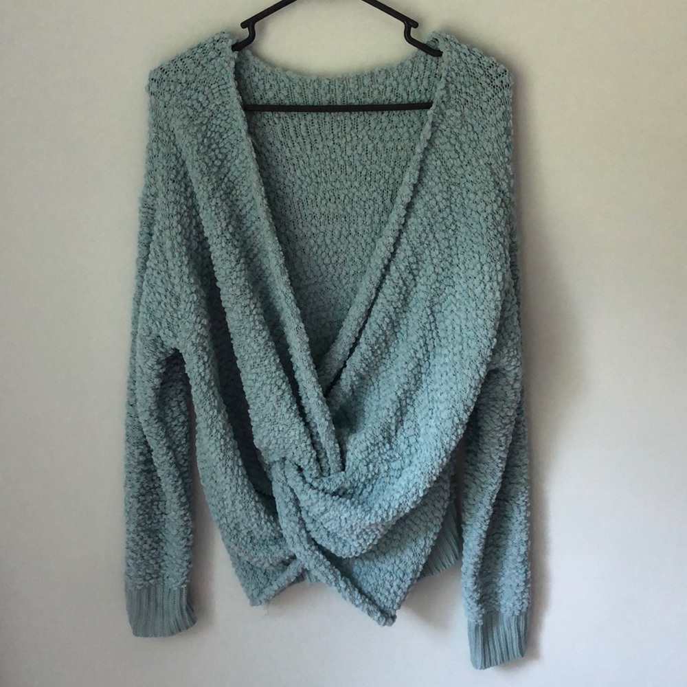 NEW KORI America blue back wrap sweater